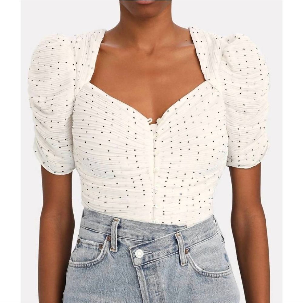 Frame Gathered Button Front Top In Off White Size… - image 1